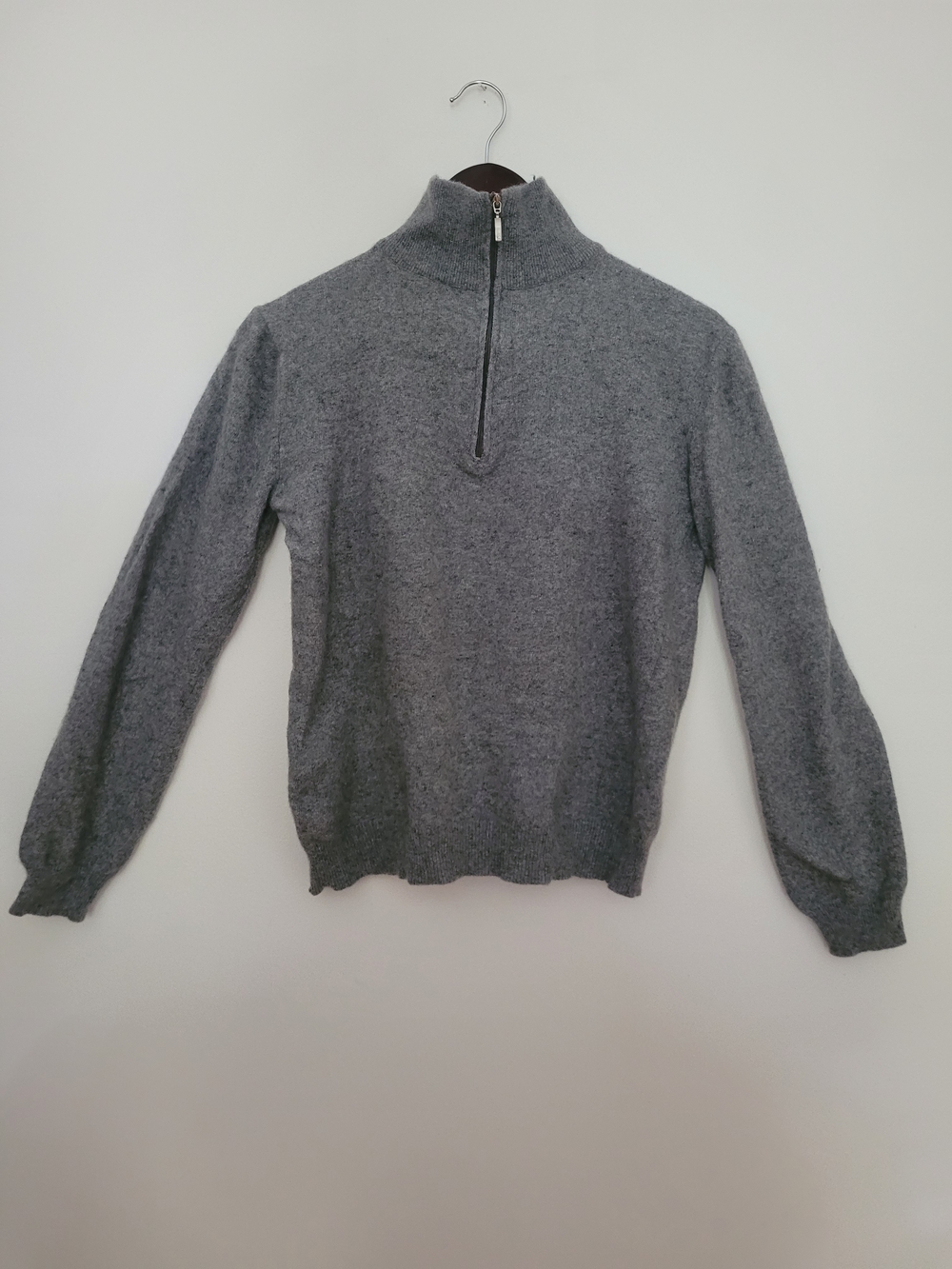 Men's Gray Half-Zip Mock Neck Cashmere Sweater